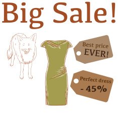 Big Sale illustration with fox dress and labels N2