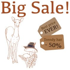 Big Sale illustration with cute deer trendy hat and labels N2