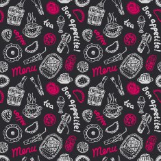 Food seamless pattern on dark background &ndash; Illustration