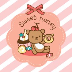 sweety bear sitting with dessert