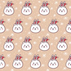 Rabbits in Santa's hats seamless pattern N2