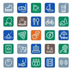 Icons entertainment leisure white outline