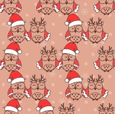 Seamless pattern with Christmas owls on beige background N2