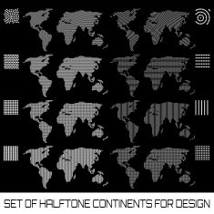 Set of halftone continents for design
