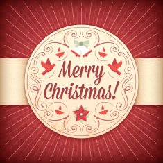 Red and Beige Christmas Greeting Card with Ornaments Text