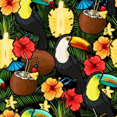 Toucan and tropical cocktail seamless N2