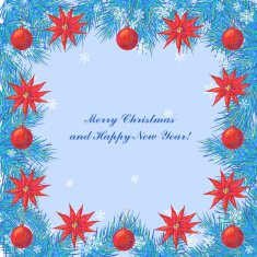 Christmas greeting card with fir twigs flowers balls