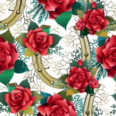 Horseshoes in golden color with red roses