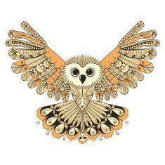 Zentangle stylized Brown flying Owl Hand Drawn vector N2