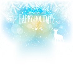 Holiday greeting card with a deer and Conifer branches