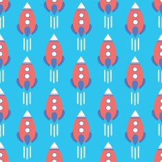 Seamless pattern with flying rocket
