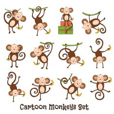 Twelve funny monkey cartoon icons set N2