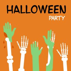 Hands zombies and skeletons are drawn to the inscription "Hallow