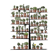 Art tree with plants in pots sketch for your design N2