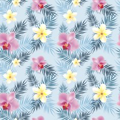 Tropical flowers pattern with palm leavs