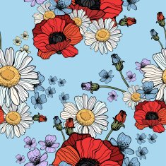Beautiful wild flowers poppies pattern