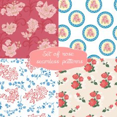 Set of 4 seamless floral design with roses