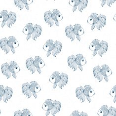 Blue fish on white background vector seamless pattern