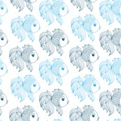 Blue fish on white background vector seamless pattern N8