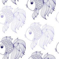 Blue fish on white background vector seamless pattern N9