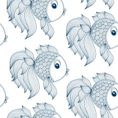 Blue fish on white background vector seamless pattern N10