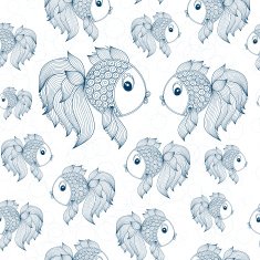 Blue fish on white background vector seamless pattern N11