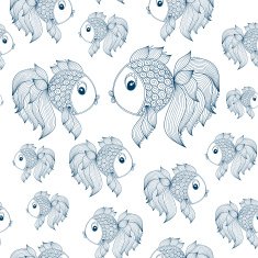 Blue fish on white background vector seamless pattern N12