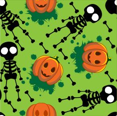 Skeleton pumpkins seamless green