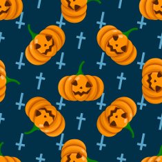 Halloween seamless pattern with pumpkins and crosses
