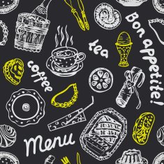 Food seamless pattern on dark background &ndash; Illustration N2
