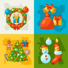 Merry Christmas holiday greeting cards with celebration object