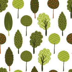 Vector seamless doodle background with textured green trees N2