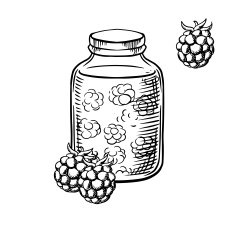 Sketch of raspberry jam in jar and berries free image download