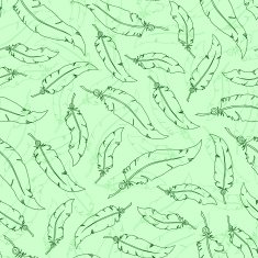 Green feathers on green background Seamless vector pattern