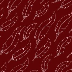 White feathers on red background Seamless vector pattern