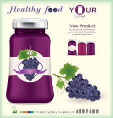 Glass bottle packaging for fruit jam design grapes N2