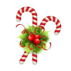 Christmas decoration with holly leaves bow and candy Vector illustration