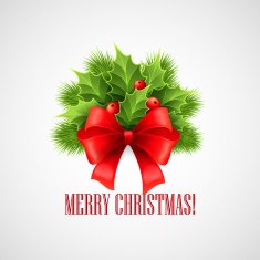 Christmas ribbon bow decoration with holly Vector illustration N4