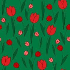 red tulips on a green background N2