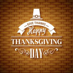 Thanksgiving typography greeting card Wicker basket texture Vector illustration
