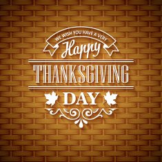 Thanksgiving typography greeting card Wicker basket texture Vector illustration N3
