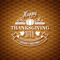 Thanksgiving typography greeting card Wicker basket texture Vector illustration N4