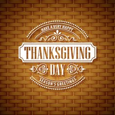 Thanksgiving typography greeting card Wicker basket texture Vector illustration N5