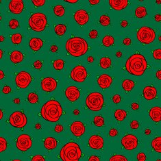 red hand drawn cartoon rose flowers on green
