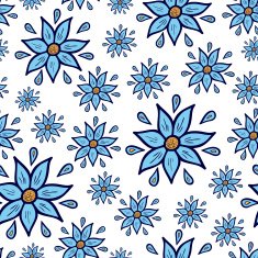 blue hand drawn flowers on white background