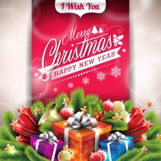 Christmas illustration with typographic design and shiny holiday elements N2