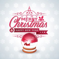 Christmas illustration with magic snow globe and typographic design