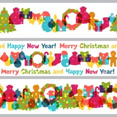 Merry Christmas and Happy New Year seamless borders