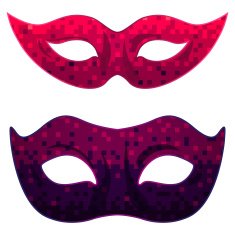 Vector carnival mask set with abstract ombre pixel art background N2