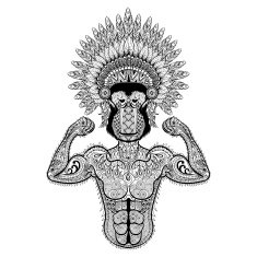 Zentangle stylized strong Monkey like Bodybuilder with war bonne